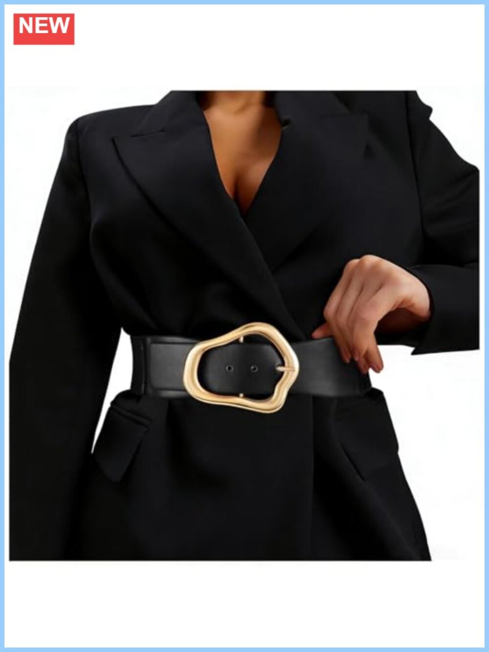 Wide Elastic Waist Belt Big Gold Buckle Stretchy Leather Waistband for Dresses